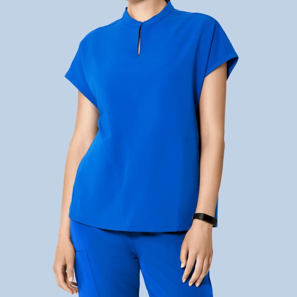 Mandala Women's Mandarin Dolman Scrub Top - Royal Blue